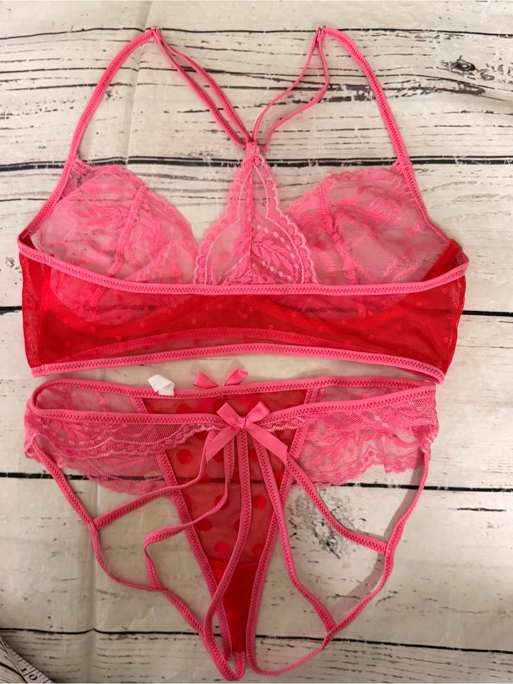 Lace Heart Accent Red & Pink Bralette Set - Picture 6 of 6